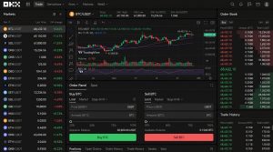 OKX exchange trading interface showing spot and derivatives markets